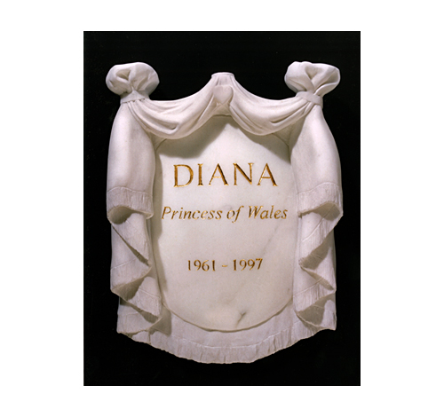 <div class='name'>Diana</div class='name'><P>Statuary Marble, Gold Leaf<BR> Memorial for Elton John<BR> 50cm<P>1997